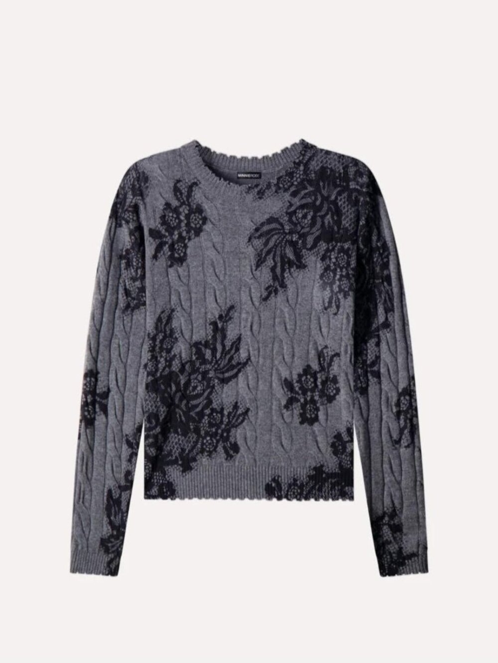 MINNIE ROSE Cashmere Printed Lace Cabel Crew Neck XS MSRP $391